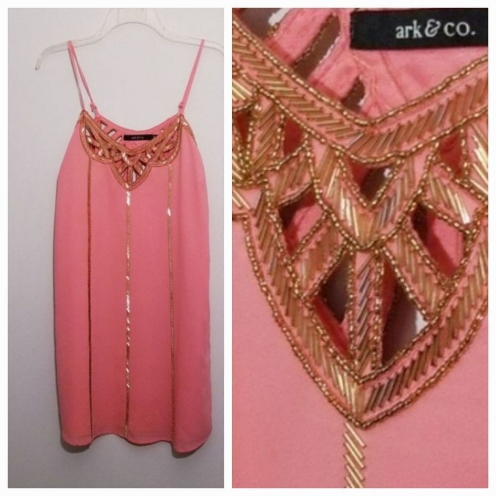 Ark & Co. Grunge and Glitter Pink Bejeweled Rectangle Sequin Tank Size M